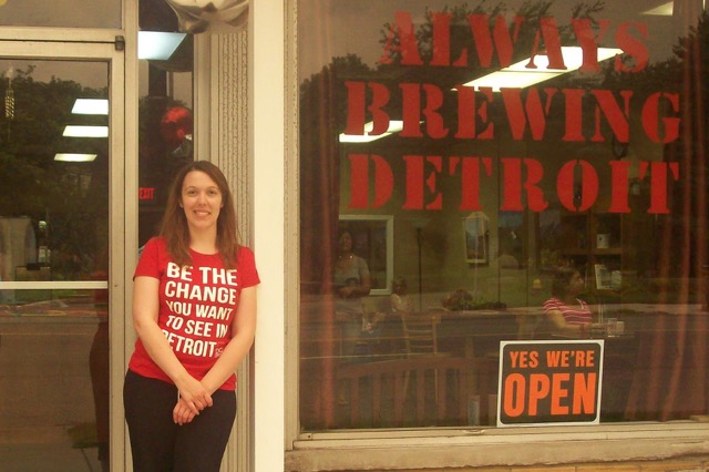 Amanda Brewington outside her coffee shop, Always Brewing Detroit, soon after opening