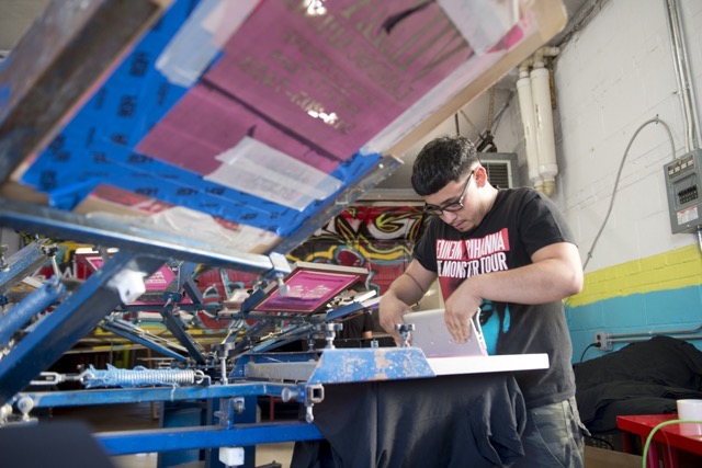 A member of Stitching Up Detroit, a screen printing cooperative in southwest Detroit
