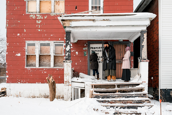 Namira Islam, Hasan Khalid and Hazel Gomez on the porch of ARChouse