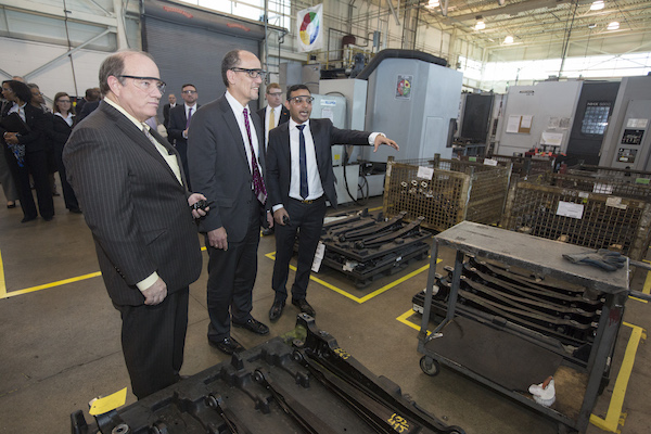Mayor Mike Duggan during a tour of Sakthi Automotive Group Manufacturing Facility