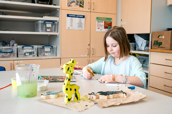 A child patient in an art therapy session