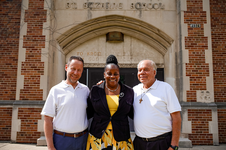 St. Suzanne leadership team: Steve Wasko, Theresa Hunter, and Deacon Chris Remus