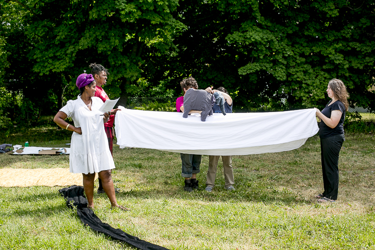 The troupe practices during a rehearsal