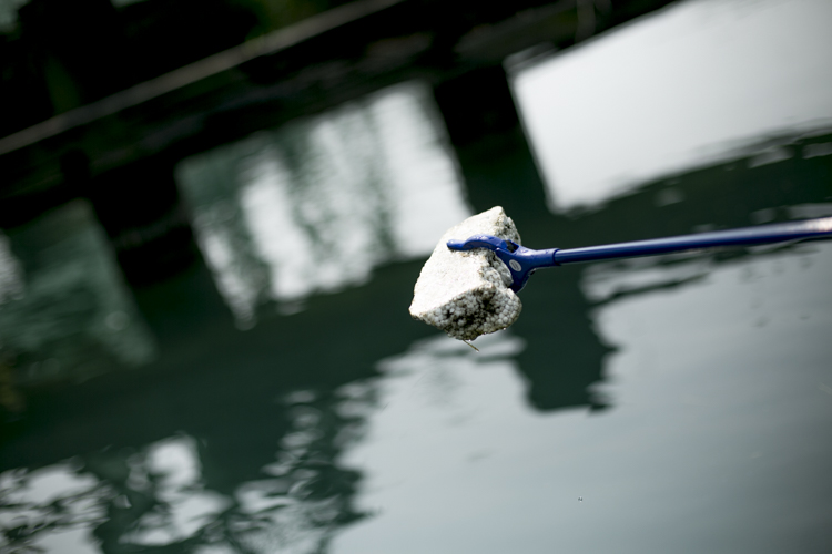 A piece of trash pulled from the Detroit River