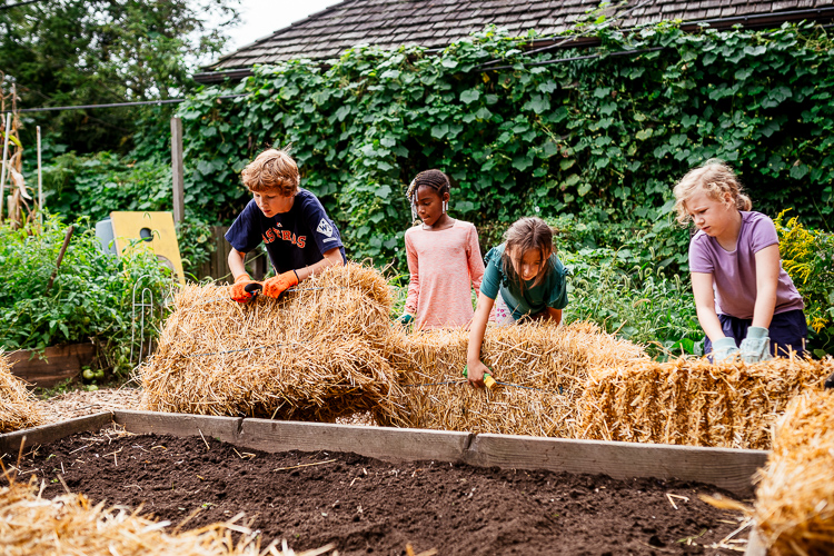 3rd grade students during their gardening class