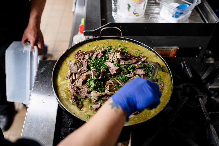 Making beef tongue and green salsa