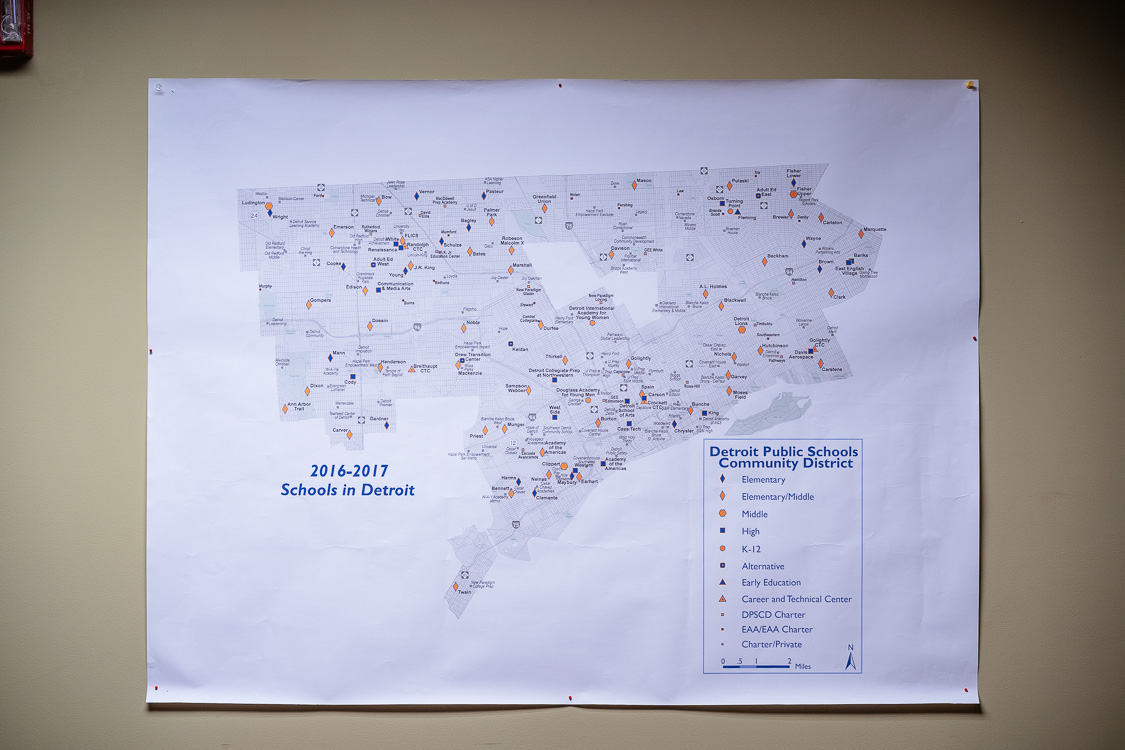 Map of Detroit schools inside the Detroit Federation of Teachers office