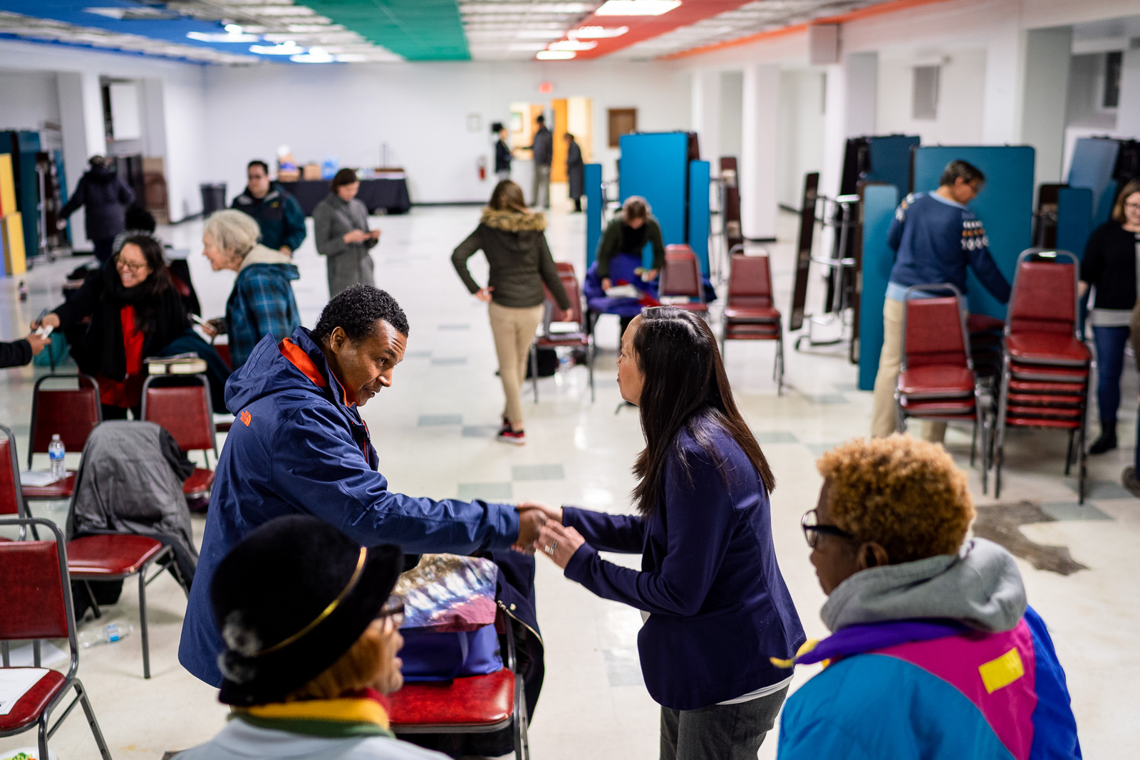 Stephanie Chang mingling with constituents after a town hall on Feb. 27, 2019