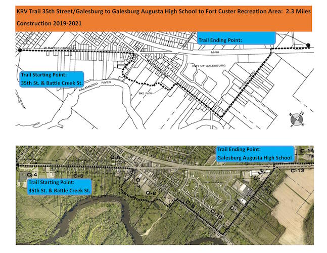 Planned route of the KRVT through Galesburg, expected to be complete spring of 2020. Courtesy of Kalamazoo County Parks.