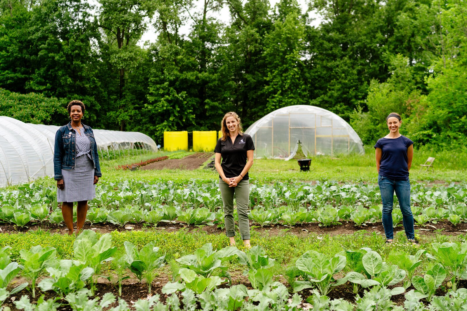 Winona Bynum, Jae Gerhart, and Kelly Wilson at Old City Acres farm in Belleville.
