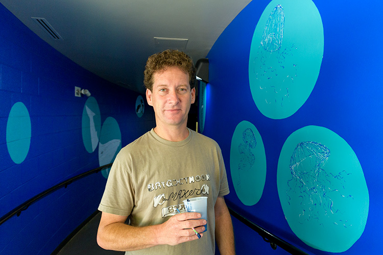 Nick Tobier painting murals at Bach Elementary School in Ann Arbor