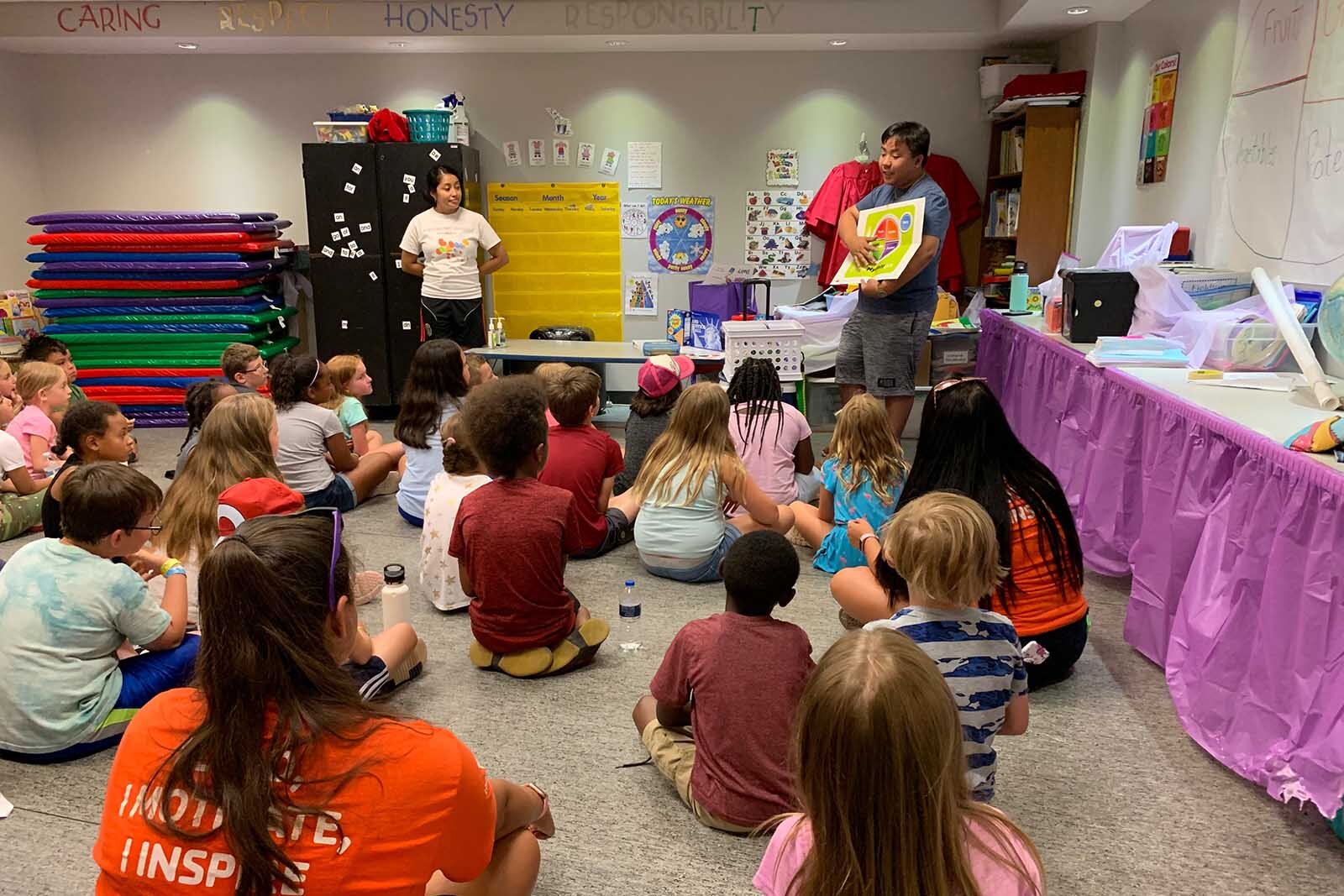 Students listen to a lesson about MyPlate.