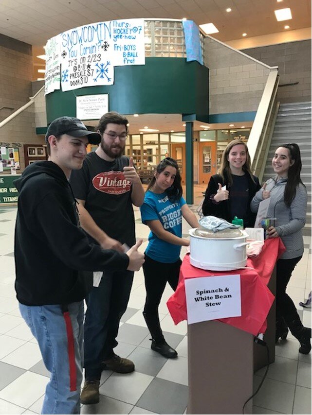 High schoolers at West Senior High gave a thumbs up to the Michigan Harvest of the Month tasting, Spinach and White Bean Stew.