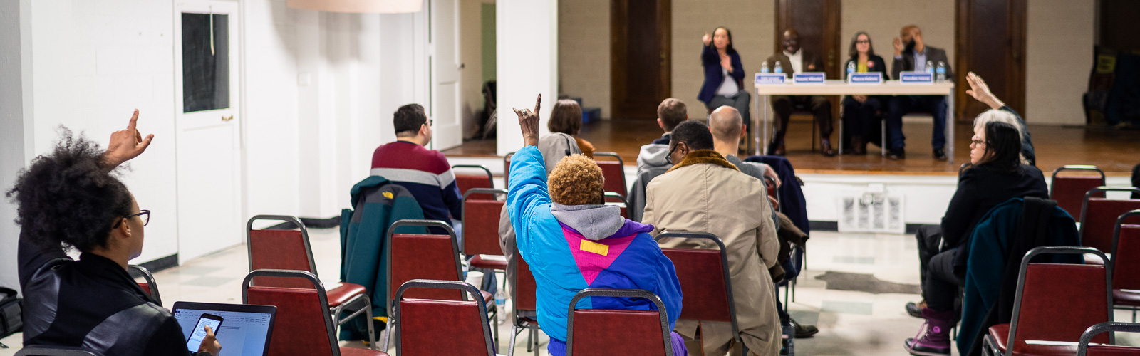 Attendees and speakers at a Voting Rights and Elections Issues Town Hall featuring Stephanie Chang